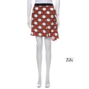 Tibi Burnt Orange Blue Asymmetrical Faux Wrap Mini Skirt NWT Size 2